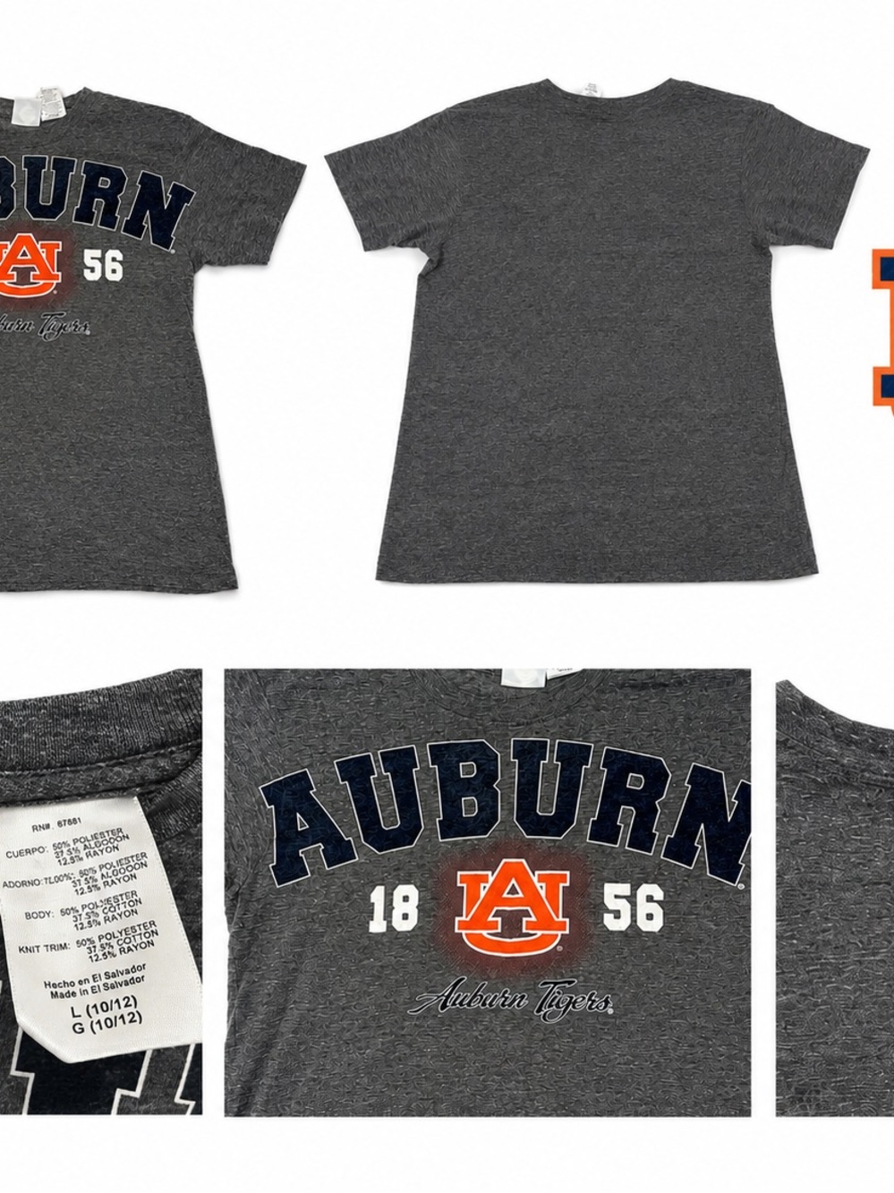 NCAA Auburn Tigers Gray Short Sleeve Graphic Tee with Navy & Orange Logo